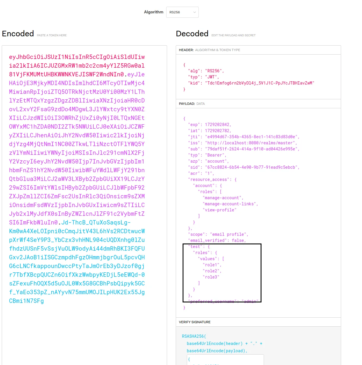 Decoded jwt with remote claims